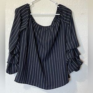 NWTS Layered With Love Black Striped Off-Shoulder Office Siren Parisian Womens M
